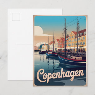 Cartão Postal Casas coloridas barcos presentes vintage Copenhagu