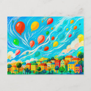 Cartão Postal Casas coloridas com balões no céu ventoso