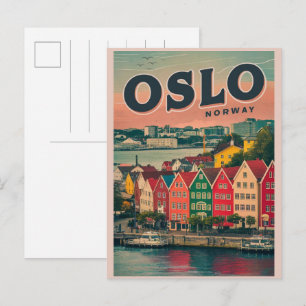 Cartão Postal Casas coloridas de Oslo Noruega presentes e vintag