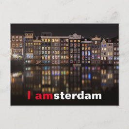 Cartão Postal Casas de Amsterdã com luzes coloridas durante a no