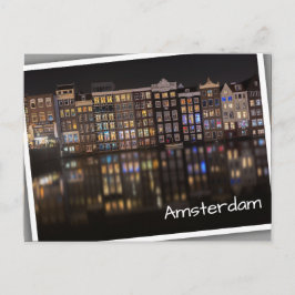 Cartão Postal Casas de Amsterdã com luzes coloridas durante a no