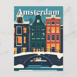 Cartão Postal Casas de Canal de Amsterdã no Inverno Minimalista 