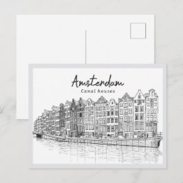 Cartão Postal Casas de Canal desenhadas à mão Amsterdam Holanda