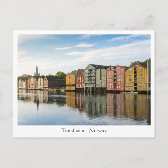 Cartão Postal Casas de Trondheim Noruega (Frente)