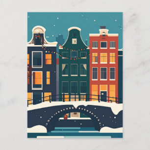 Cartão Postal Casas do Canal de Arte da Cidade de Amsterdã Retrô