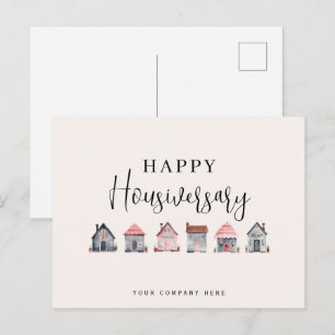 Cartão Postal Casas em Aquarela Feliz Aniversário da Casa