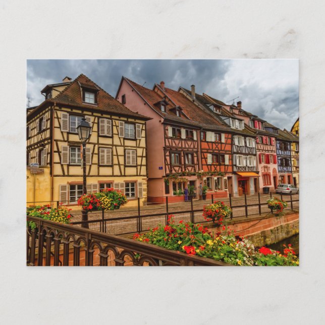Cartão Postal Casas em Colmar, Alsácia, França (Frente)
