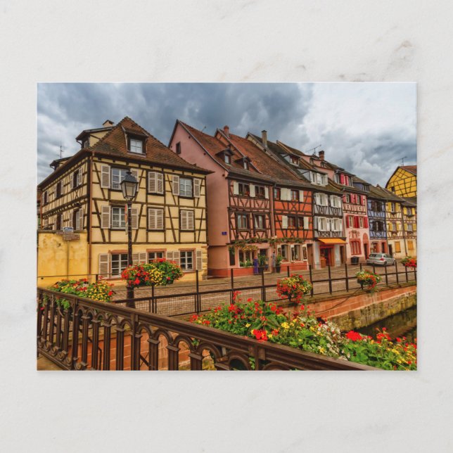 Cartão Postal Casas em Colmar, Alsácia, França (Frente)
