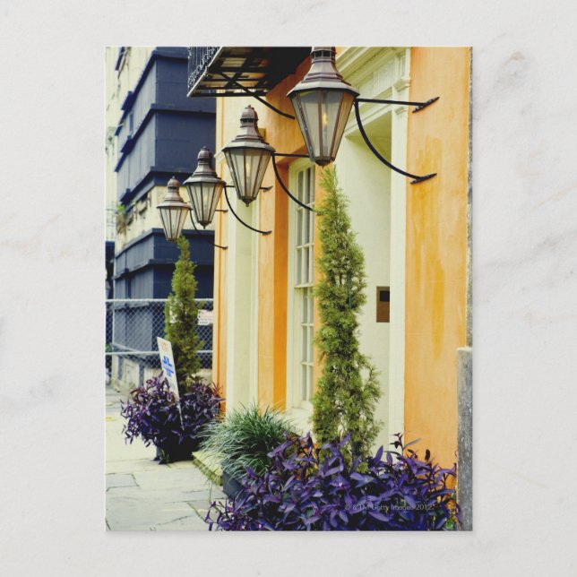 Cartão Postal Casas em linha numa cidade, Savana, Geórgia, EUA (Frente)