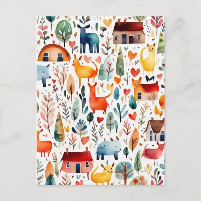 Cartão Postal Casas vermelhas e casas Folha de Papel (Frente)