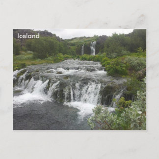 Cartão Postal Cascata de Gjáin no vale de Þjórsárdalur, Islândia