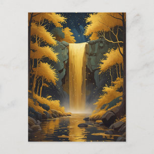 Cartão Postal Cascata Dourada no Bosque Cintilante