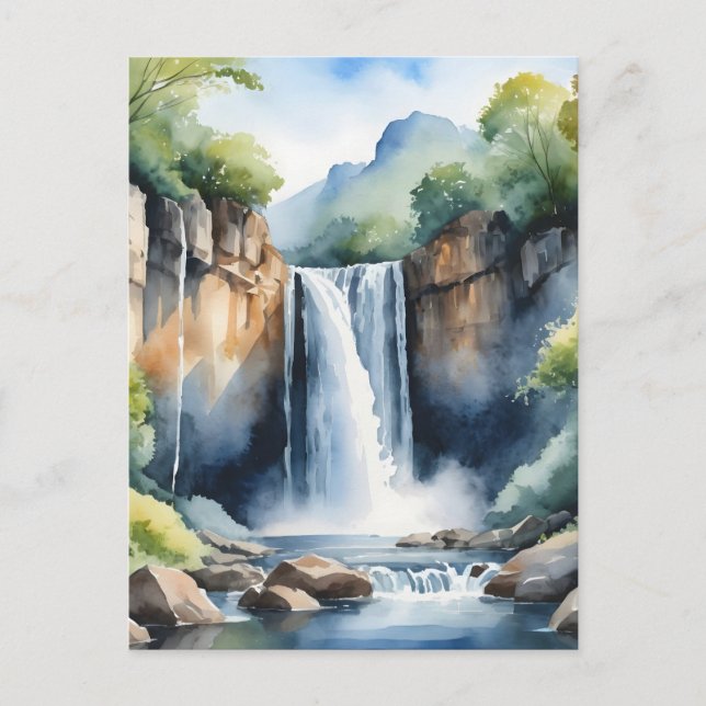 Cartão Postal Cascata pintada com aquarela (Frente)