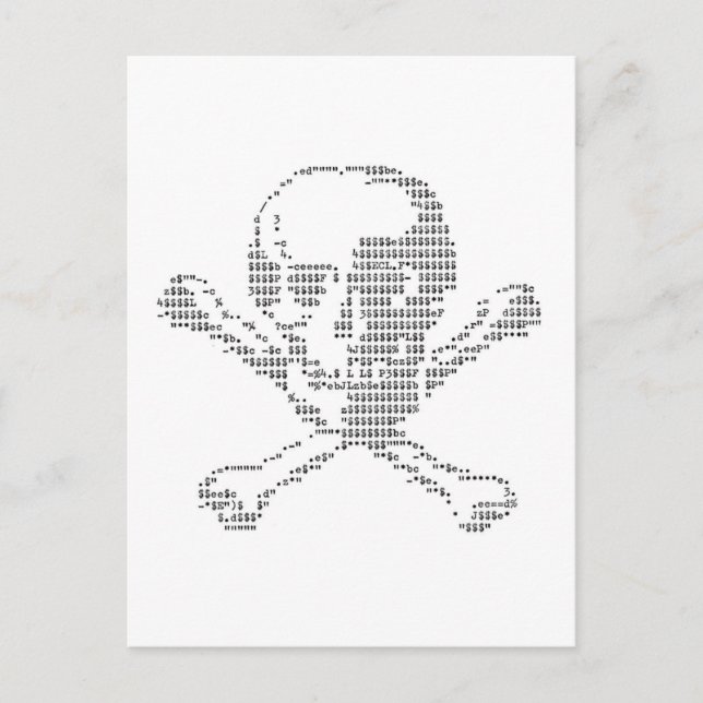 Cartão Postal Cash Skull de Jolly Roger ascii art (Frente)