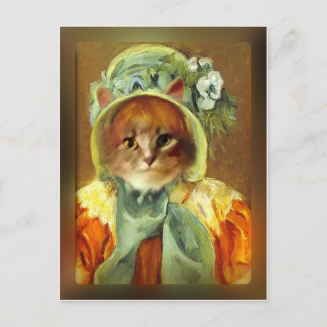 Cartão Postal Cassatt Boné sobre Gatinho  (Frente)