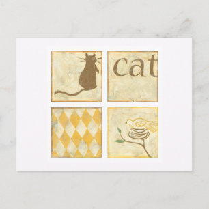 Cartão Postal Castanho Gato e Pássaro Amarelo por Chariklia Zar