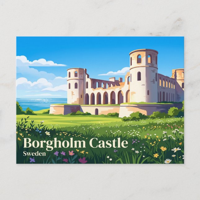 Cartão Postal Castelo Borgholm Suécia (Frente)