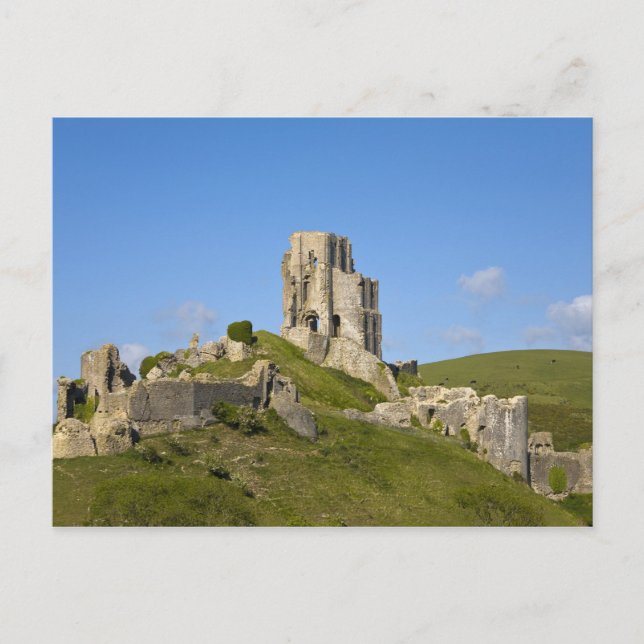 Cartão Postal Castelo Corfe, Corfe, Dorset, Inglaterra (Frente)