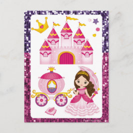 Cartão Postal Castelo da Princesa Coroa Dourada Rosa Roxo Lantej
