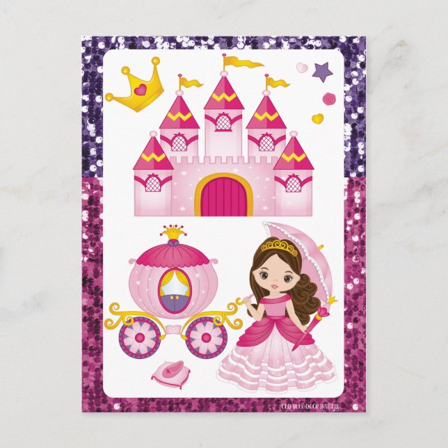 Cartão Postal Castelo da Princesa Coroa Dourada Sequim Rosa Roxo (Frente)