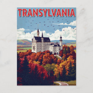 Cartão Postal Castelo da Transilvânia Outono Retro
