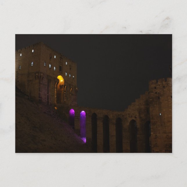 Cartão Postal Castelo de Aleppo Citadel à noite - Síria (Frente)