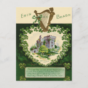 Cartão Postal Castelo de Blarney Vintage Harpa de Erin São Patrí