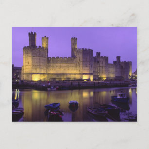 Cartão Postal Castelo de Caernarfon, à Noite, Gwynedd, País de G