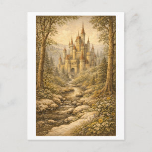 Cartão Postal Castelo de Contos de Fadas em Estilo Vintage