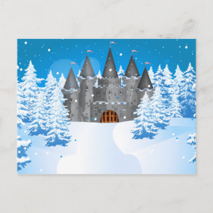 Cartão Postal Castelo de Contos de Fadas Neve de Inverno