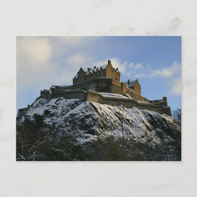 Cartão Postal Castelo de Edimburgo coberto de neve (Frente)