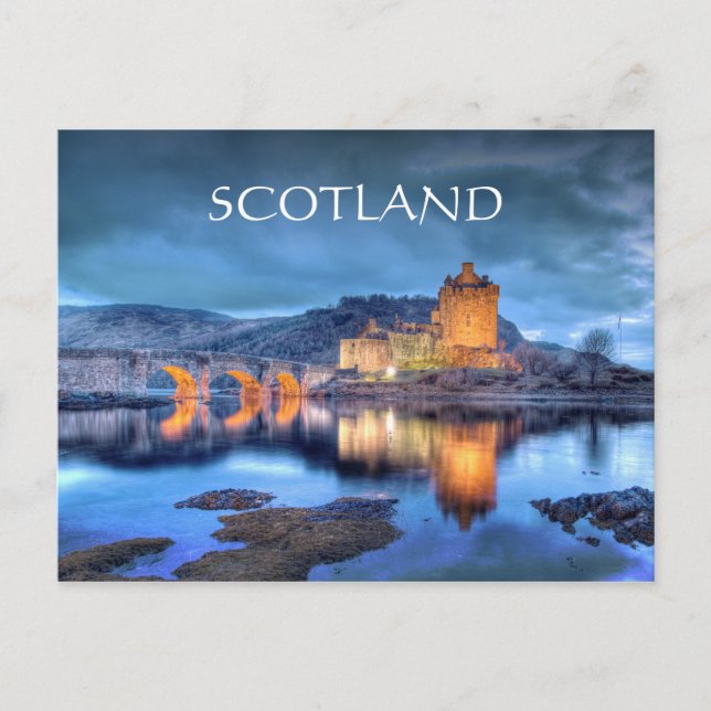 Cartão Postal Castelo de Eilean Donan no Cartão-postal noturno (Frente)