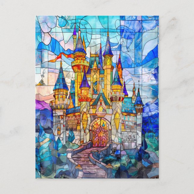 Cartão Postal Castelo de Fairytale com muitas torres (Frente)