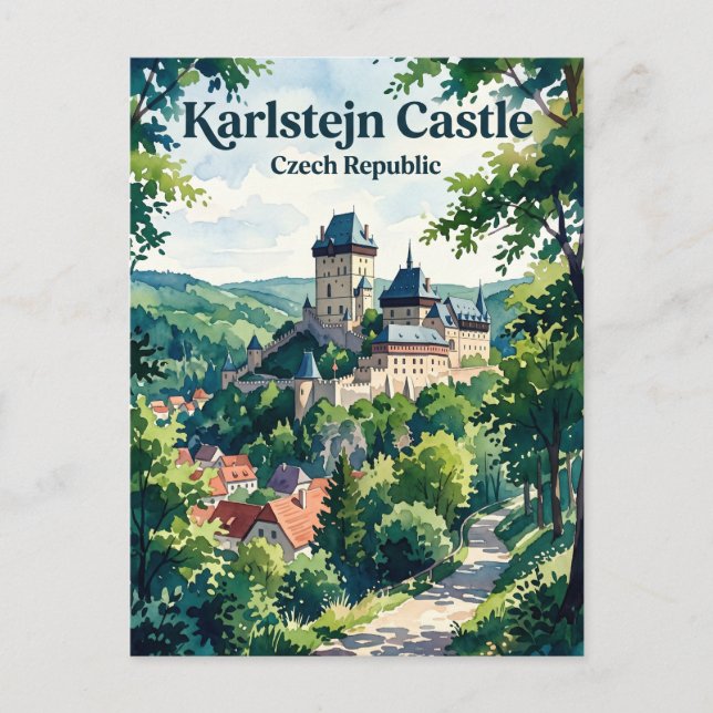 Cartão Postal Castelo de Karlštejn República Tcheca (Frente)