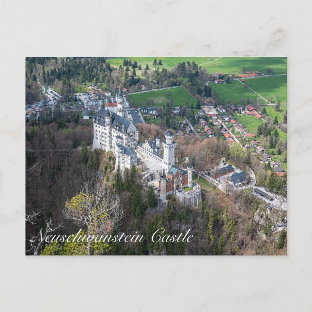 Cartão Postal Castelo de Neuschwanstein e vale dos Alpes na Alem (Frente)