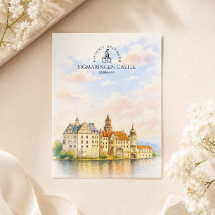 Cartão Postal Castelo de Sigmaringen Alemanha Aquarela Patrimô