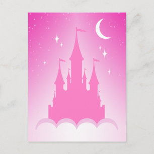 Cartão Postal Castelo De Sonho Rosa No Céu Da Lua Estrelada Das