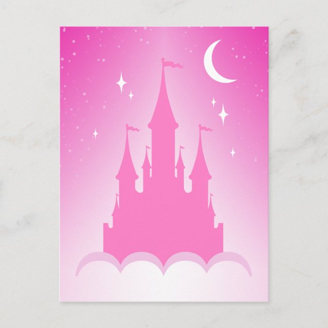 Cartão Postal Castelo De Sonho Rosa No Céu Da Lua Estrelada Das  (Frente)
