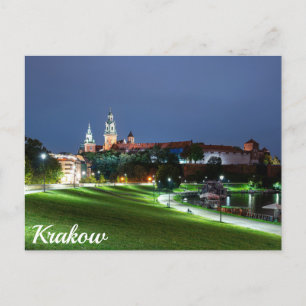 Cartão Postal castelo de Wawel à noite em Cracóvia, Polônia