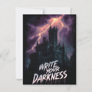 Cartão Postal Castelo Gótico Assombrado sob tempestade com texto