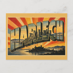 Cartão Postal Castelo Harlech País de Gales Arte de Viagem Vinta
