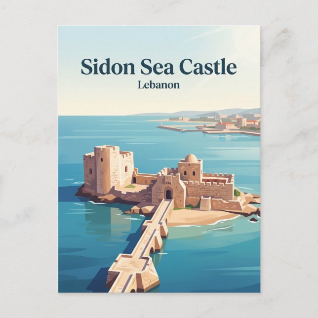 Cartão Postal Castelo Marítimo de Sidon Líbano (Frente)