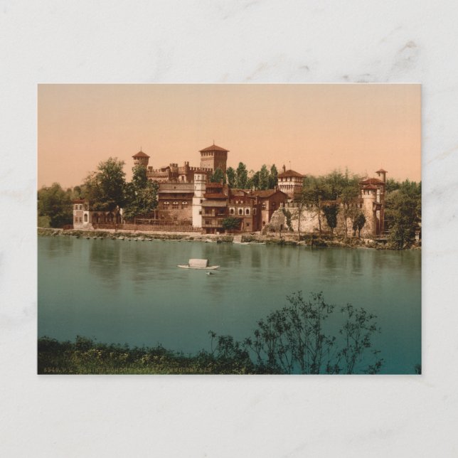 Cartão Postal Castelo Medieval e Cidade do Mercado, Turim, Itáli (Frente)