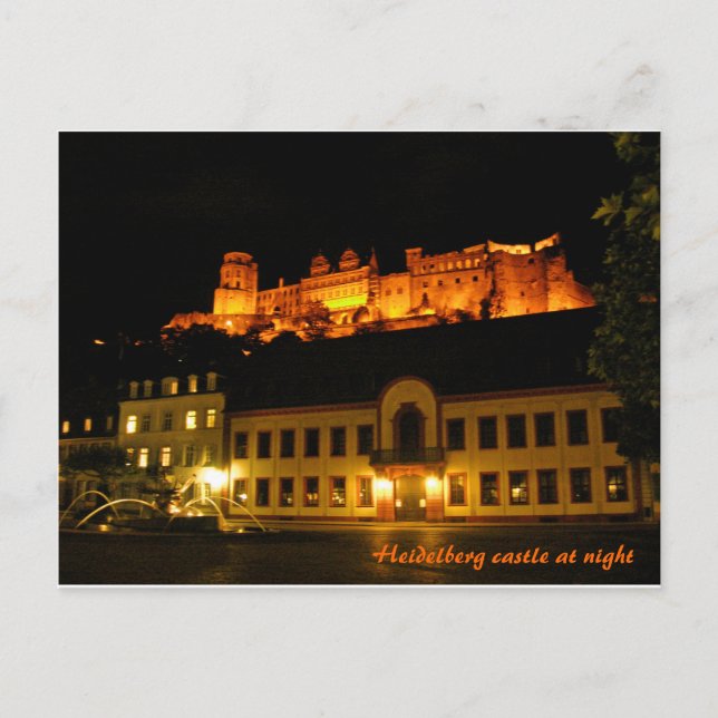 Cartão Postal Castelo Romântico de Heidelberg à noite (Frente)