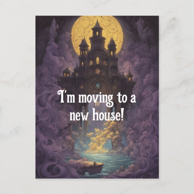 Cartão Postal Castelo sob um novo endereço de lua amarela (Frente)