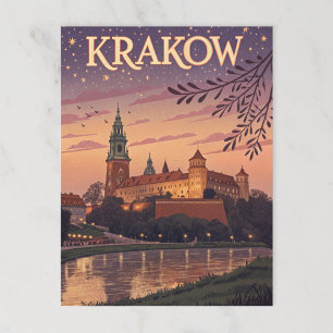 Cartão Postal Castelo Wawel de Cracóvia ao Crepúsculo Vintage