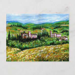 CARTÃO POSTAL CASTELOS NA PAISAGEM DE CHIANTI, CAMPOS DE FLORES 