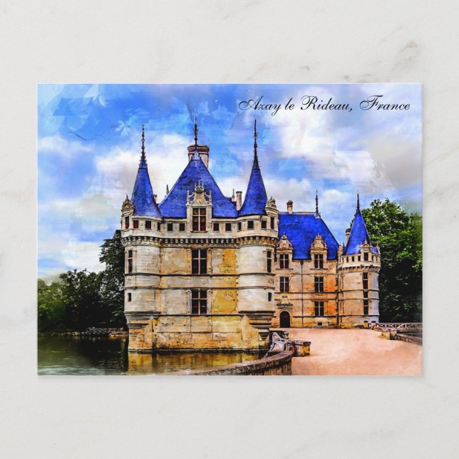 Cartão Postal Castle Azay le Rideau, Loire Valley, França. (Frente)