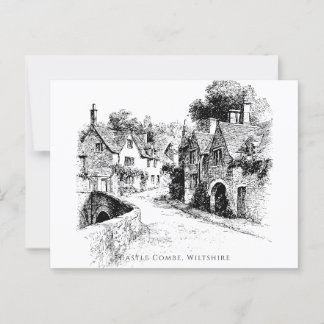Cartão Postal Castle Combe Village Sketch, Wiltshire Inglaterra