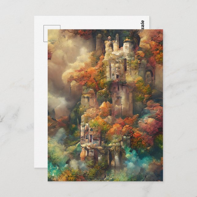 Cartão Postal Castle In Forest, Selva Fantasia, Cartaz De Queda (Frente/Verso)